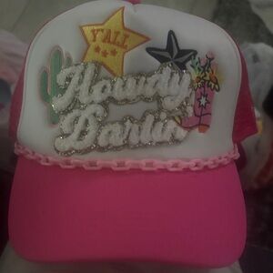 The Spring Shop Pink and White 'Howdy Darlin' Hat